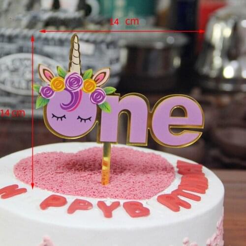 Pink Unicorn One Cake Topper Baby Girl First Birthday Acrylic Cake Topper Kids Unicorn Themed Birthday Party Decorations