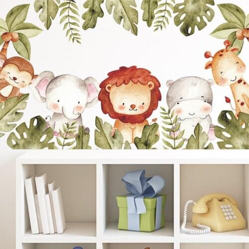 Cartoon Lion Elephant Monkey wall sticker kids Childs room home decoration mural removable wallpaper bedroom nursery stickers