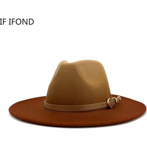 New Arrival Winter Autumn Women Men Wool Trilby Felt Fedora Hat Retro Wide Brim Gentleman Elegant Gradient Color Jazz Caps