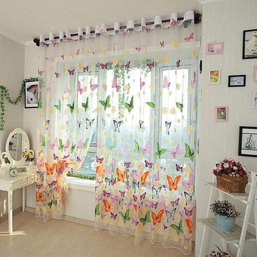 Pretty Butterfly Yarn Print Sheer Window Door Panel Sheer Curtains Room Divider Tulle Scarf Balcony Screens Hot Sell