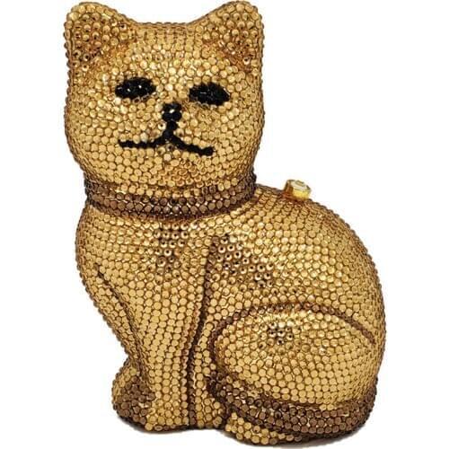 Bags for Women Lovely 3D Cat Women Golden Crystal Minaudiere Clutch Animal Evening Bags Ladies Formal Dinner Handbag and Purse