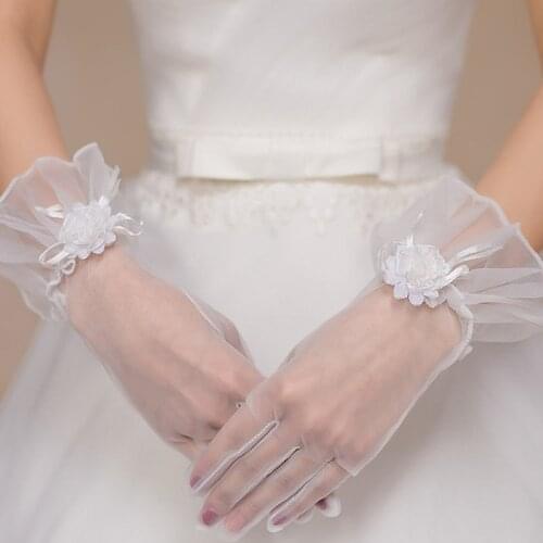 Wedding bridal lace gloves wedding white small chrysanthemum short mesh gloves