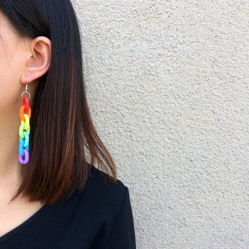Personality Candy Color Acrylic Long Chain Statement Earrings Colorful Rainbow Geometric Cool Earrings for Women Party Jewelry