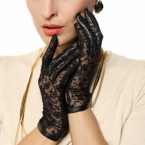 Medival Lolita Women Lace Genuine Leather Gloves Wrist 2020 Top Fashion Lady Dressing Solid Lambskin Glove Free Shipping L023N