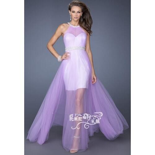 Vestidos tulle a-line sexy backless long Prom gown 2018 new style floor-Length party Custom Made crystal bridesmaid dresses