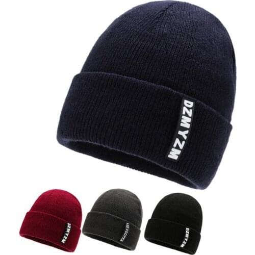 Winter Unisex Women Men Beanie Plush Inside Outdoor Warm Knitted Thickness Ski Hats Letter Cuffed Skullies Cap
