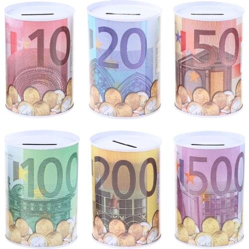1Pc Random Delivery Creative Euro Dollar Metal Cylinder Piggy Bank Saving Money Box Home Decoration