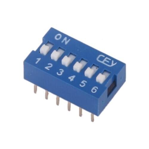 10pcs 6P 6 Position DIP Switch 2.54mm Pitch 2 Row 12 Pin Slide Switch - Blue