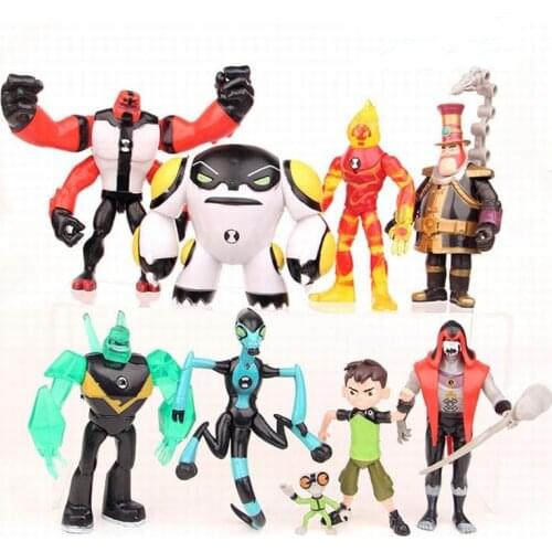 9pcs/Set 10 Ben Tennyson Four Arms Grey Matter Kineceleran Diamondhead Heatblast PVC Action Figures For Kids Toys Gifts