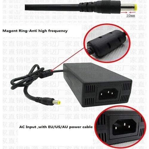 Power adapter with power cord and dc connector for 24vdc led strip ,6a max ,EU ,US ,AU plug