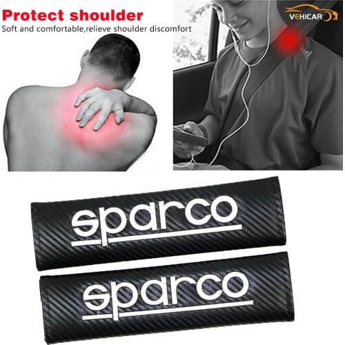 VEHICAR 2PCS Carbon Fiber Car Seat Belt Cover Safety Belt Pads Protection For Sparco Car Styling Accessories Car Logo knitting