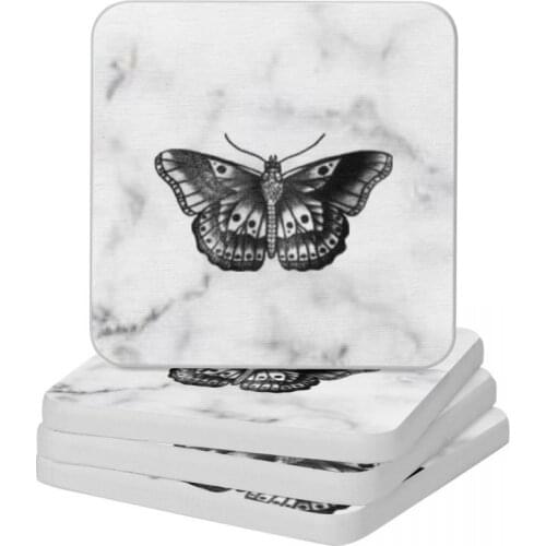 Butterfly Tattoo Diatomite Square Round Coaster Non Slip Cup Bonsai Mat Soap Toothbrush Pad Wholesale Diameter 10cm
