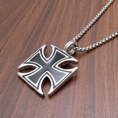 Free Shipping Punk 316L Stainless Steel Silver Color Black Epoxy Iron Cross Pendant Jewelry For Gift