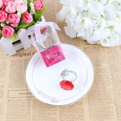 Free shipping 30pcs "with this ring" zinc alloy red crystal keyring wedding party favors and door gifts supplies for guest
