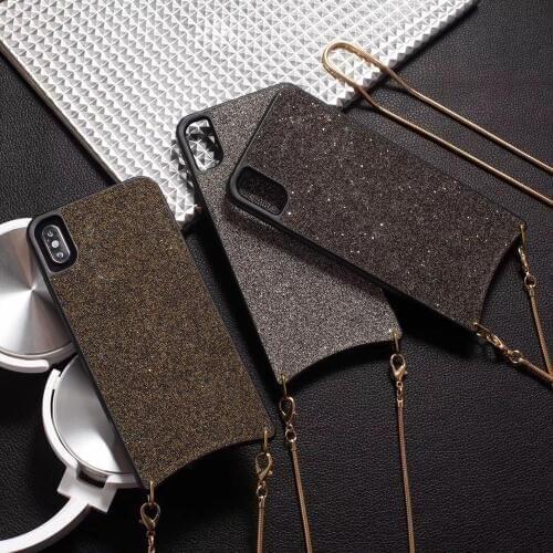 Fashion Full Bling Diamond Long Metal Chain Handbag Case Cover For Iphone 11 Pro XS Max XR X 8 7 6S Plus Samsung Galaxy S10 Plus