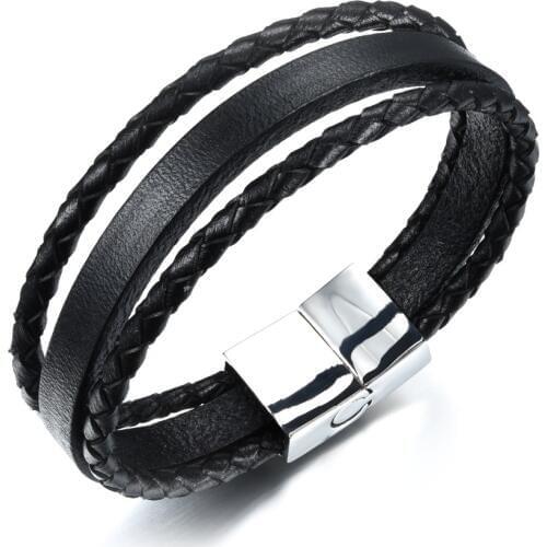Black Multilayer Genuine Leather braclets for Men Leather Wristband Charm Bracelet and Bangles for Women Bracelet Male