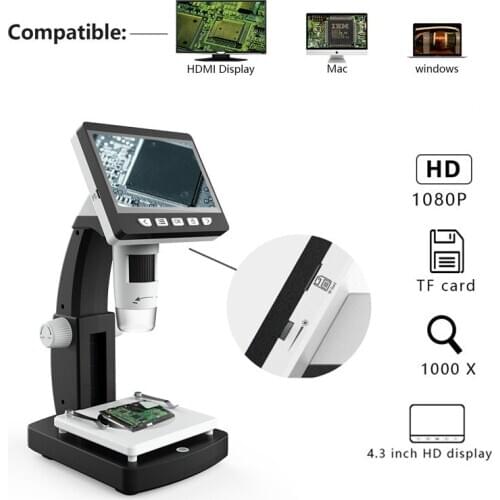 HD LCD Screen Digital Microscope USB Interface 1080P Electron Microscope(Support HDMI)