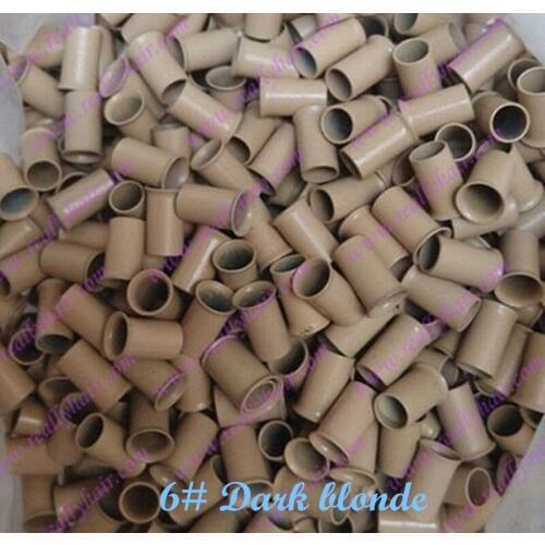 3.4x3.0x6.0mm 6#Dark blonde1000pcs copper flared ring easily locks/copper tube micro link/ring /bead for i tip hair extension