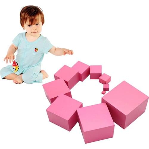 Montessori Pink Tower Wooden Cube Block Kids Educational Toy Children Gift