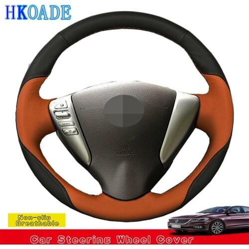 DIY Hand-stitched Black Genuine Leather Car Accessories Steering Wheel Cover For Nissan Tiida Sylphy Sentra Versa Note 2014-2017