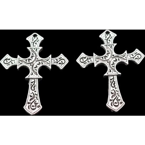 5pcs Silver Plated Christian Crosses Pendants Necklace Bracelet Metal Accessories DIY Charms For Catholic Jewelry Crafts Making