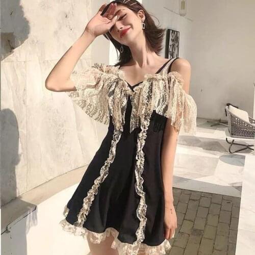 Lace Swimsuit One Piece Women 2021 Conservative Cover Fleshy Slimming Fashion Sexy Hollow Breasts Gathered Skirt Swimming Suit