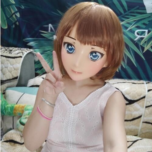 Lanmei-07)Japan Anime Kigurumi Masks Cosplay Kigurumi Cartoon Character Role Play Half Head Lolita Doll Mask With Eyes And Wig