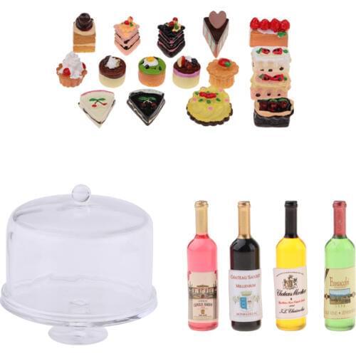 MagiDeal 1/12 Dollhouse Miniature Cake Plate Tray with Cake Wine Accessories