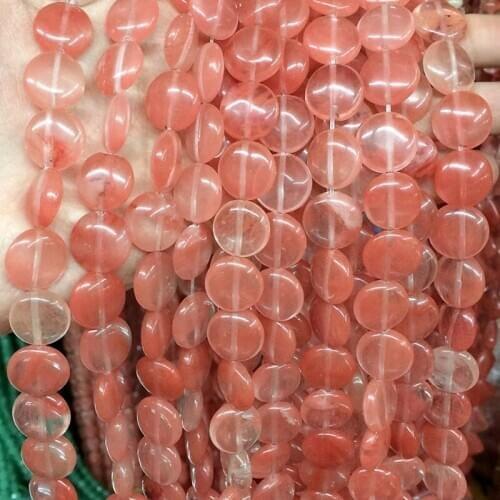 Fashion pink cherry quartz watermelon 14mm round coin cake button shape beads diy jewelry loose beads free shipping 15inch B495