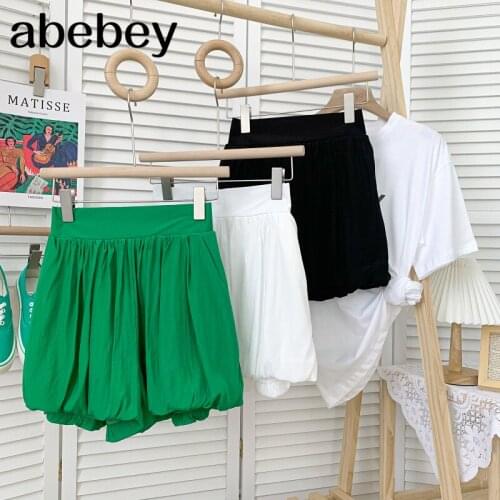 Fashion versatile solid A-line Shorts high waist pleated casual wide leg Shorts lantern Shorts 2021 New Summer Women