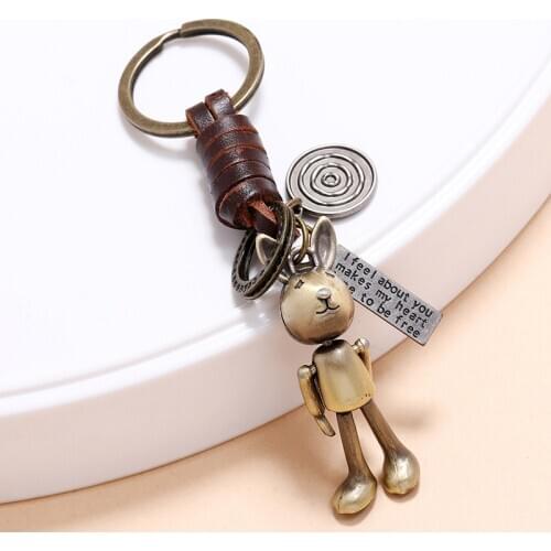 Fashion Cute Rabbit Charm Keychain Keyring Alloy Animal Bronze Pendant Leather Bag Holder Car Key Chain Vintage Accessories Gift