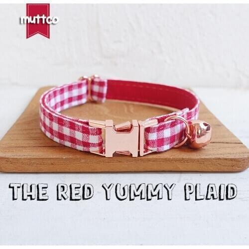 MUTTCO retail with roes gold high quality metal buckle collar for cat THE RED YUMMY PLAID design cat collar 2 sizes UCC047M