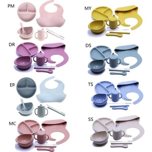 Baby Silicone Plate Set Self-Feeding Antislip Saucer Suction Childrens Tableware Silicone Dish for Baby-Led Weaning