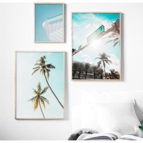 Tree Beach Sea Car Street Sign Wall Art Canvas Painting Nordic Posters And Prints Wall Pictures For Living Room Bedroom