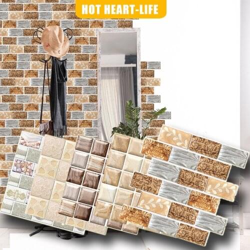10pcs 3D Imitation Brick Wall Stickers DIY Removable Self-adhesive Waterproof Wallpaper Living Room Kitchen Decor Hot Art Decals