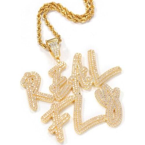 Hip Hop Cursive Writing Name Necklace For Men Women Custom Initial Letters Pendant Cubic Zirconia Jewelry