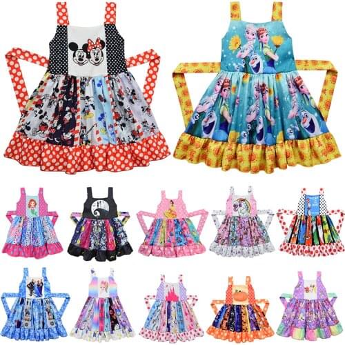 Elsa Anna Princess Dress Girls Birthday Party Dress Polka Dot Minnie Children Dress Sleeveless Strap Hollow-out Frocks Halloween