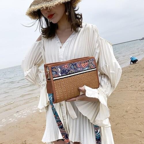 Straw Beach Bag Vintage Handmade Woven Shoulder Bag Raffia Ethnic Rattan Bags Bohemian Summer Travel Messenger Bags Hobos Bolsas