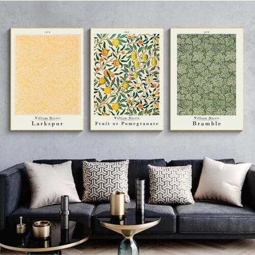 William Morris Poster Print Flower Leaf Fruit Bird Museum Exhibition Wall Art Canvas Painting for Living Room Picture Decoration