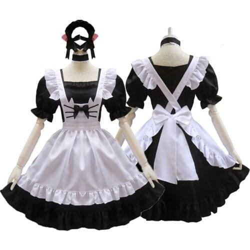 Cute Cat Ears Apron Cafe Restaurant Maid Overalls Lolita Dress Uniform Halloween Costume for Women Cosplay Lolita Dress