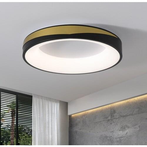 Modern Minimalist Home Living Room Dining Room LED Ceiling Lamp Nordic Round Black Gold Rim Decoration Master Bedroom Lamp