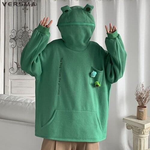 VERSMA Korean Ulzzang Frog Patchwork Vintage Hoodie Sweatshirt Men Autumn Hip Hop Oversized Hooded Sweatshirts Male Dropshipping