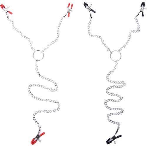 Three-Headed 3 Clamp W Chain Bondage Adult Party Body JewelryDouble-Peak Nipple Labia Clitoris Clip Metal Breast Adjustable