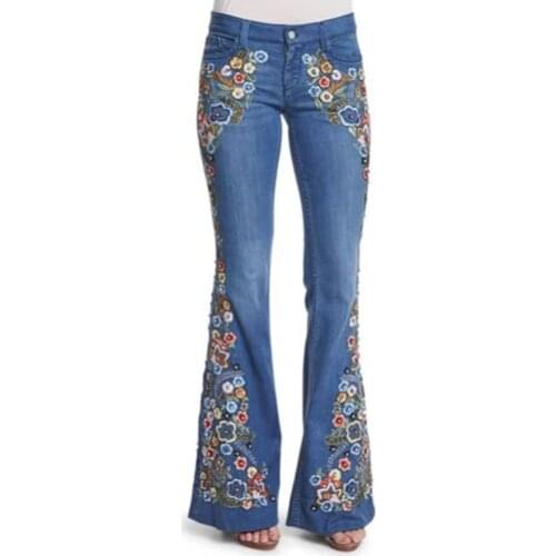 Streetwear flower Embroidery skinny jeans woman Y2k vintage flare denim pants womens jeans femme 4XL plus size korean ropa mujer