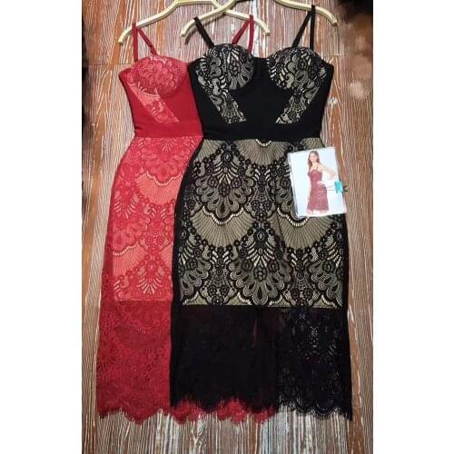 Women Party Bandage Lace Dress Ladies Spaghetti Strap Elegant Bodycon Club Dresses Fashion Chic Female Sexy Vestidos