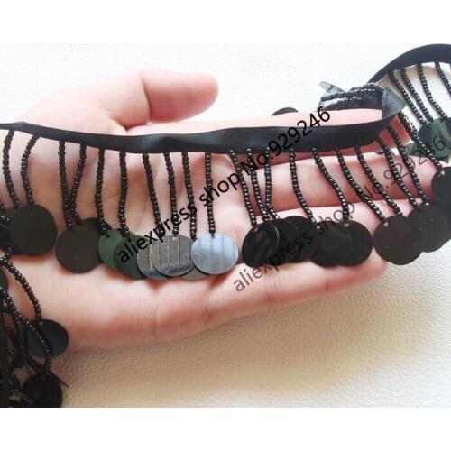 10 yards/lot black beads lace round sequins beaded lace long fringe tassel trimmings fashion garment shoes dress hair decoration