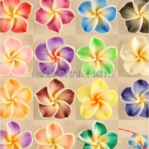 200 pcs mixed you can Pick Color Polymer Clay White Border Plumeria Flower Beads 20mm