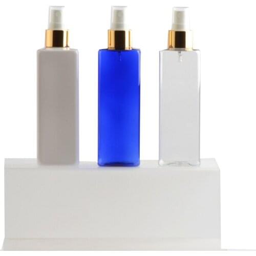 250ML PET Cosmetic Containers Plastic Perfume Bottle With Mist Gold Aluminum Sprayer Pump Bottles 250cc Skin Care