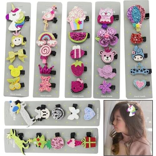 5Pcs/Set Fashion Sequin Cartoon Hairpins Girl Kids Headdress Cute Hair clips Barrettes Hair Accessories