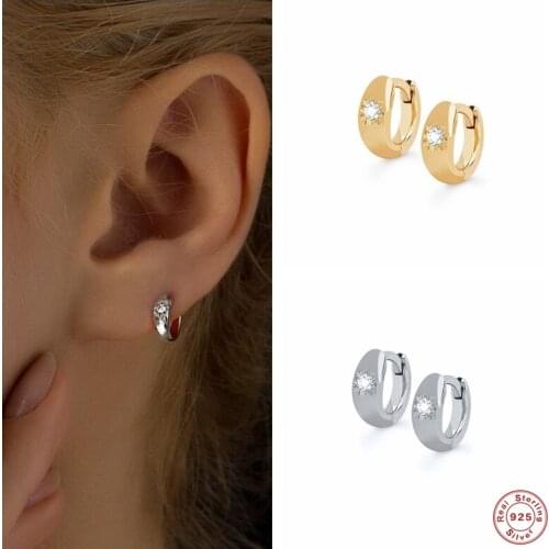 Aide 925 Sterling Silver CZ Crystal Mosaic Setting Huggie Earrings For Women Chunky Circle Cartilage Hoop Second Hole Jewelry